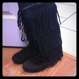 Black Fringe Boots